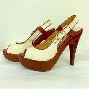 Steve Madden Canvas & Leather Sling Back Platform